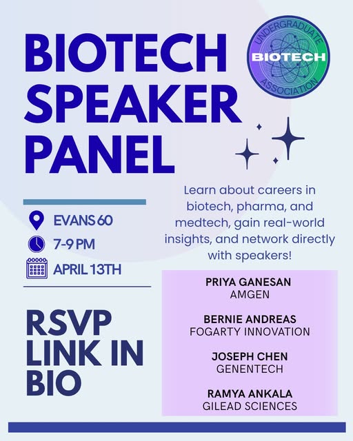 Flyer for the biotechnology industry guest speaker panel