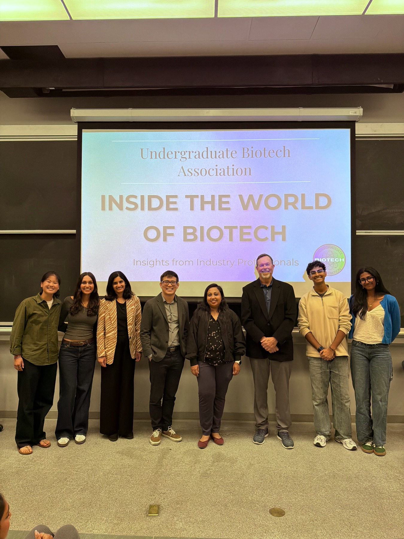 UBA members and biotechnology industry speakers together after the panel